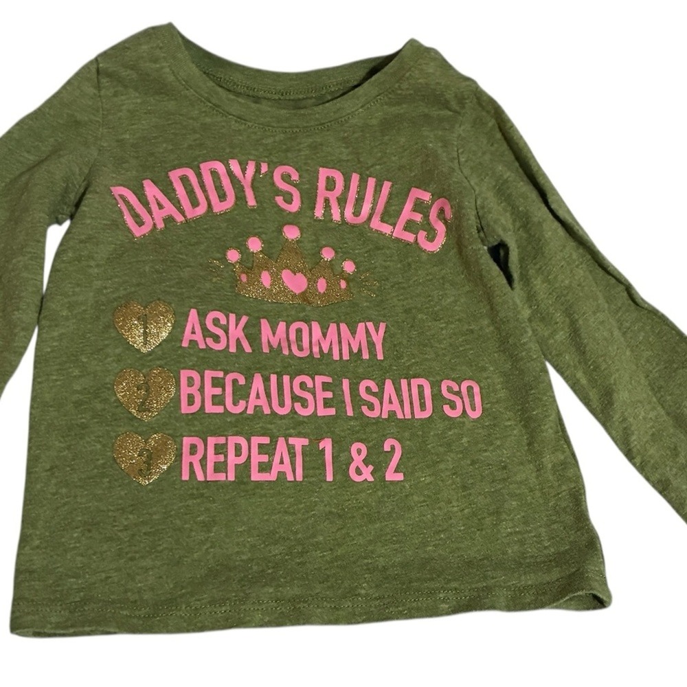 The‎ Children's Place Olive Long Sleeve Tee with Pink and Gold Print - 2T